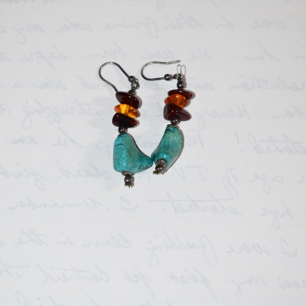 Turquoise and amber earrings